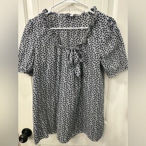 GAP Navy and White Leaf Print Maternity Blouse Small